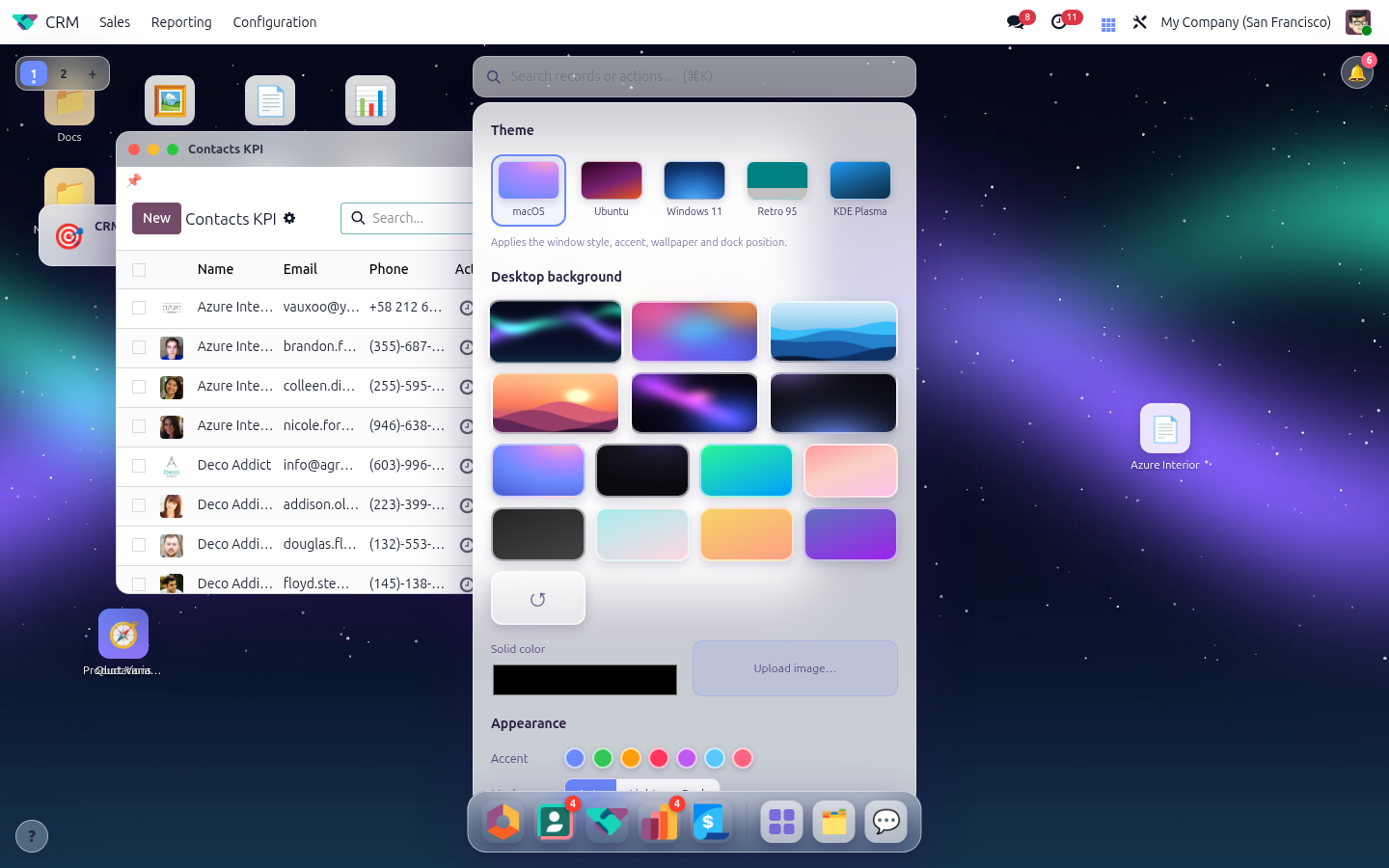 Theme picker with wallpapers, accents and dark mode